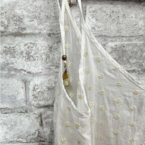 Solid & Striped White Sheer Tank Midi Floral Embroider Cover Up Dress Shells XS - Picture 3 of 8